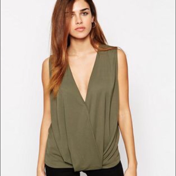 ASOS Tops - ASOS Sleeveless Top with Wrap Front in Olive